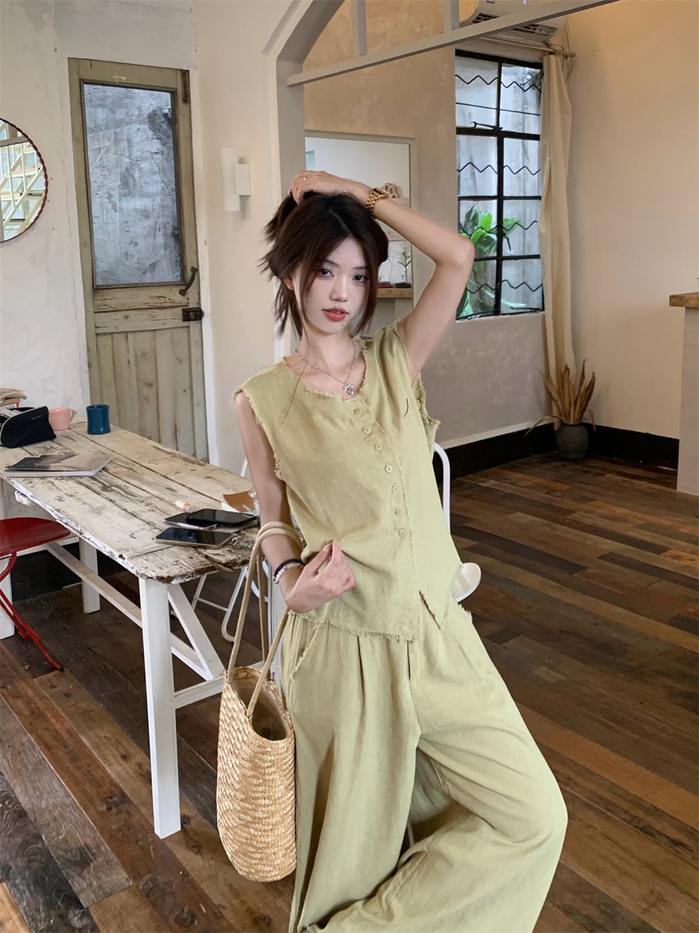 【set】ノースリーブトップス×ワイドパンツセット　M24794