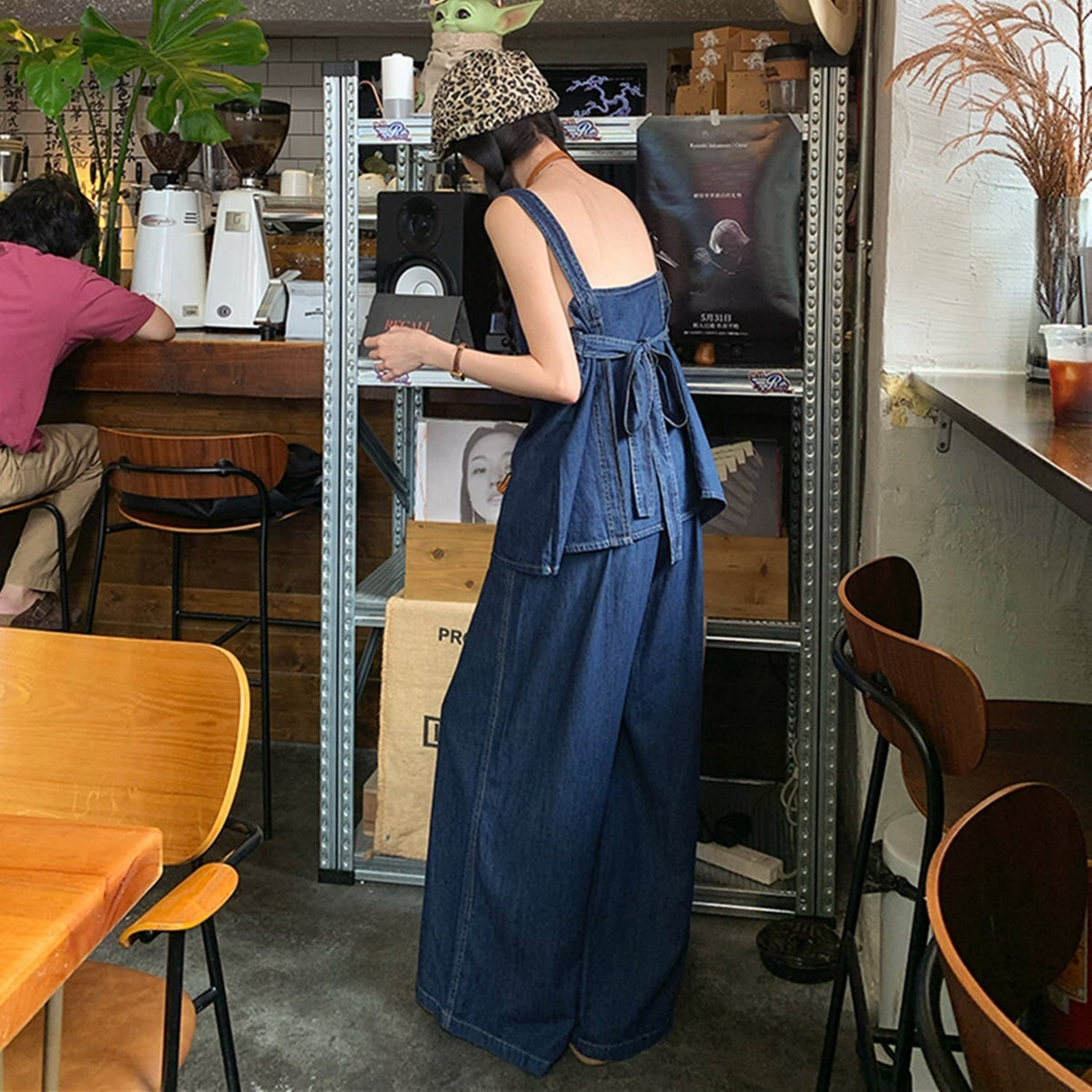 【set】バックリボンデニムトップス×ワイドパンツセット    N2682