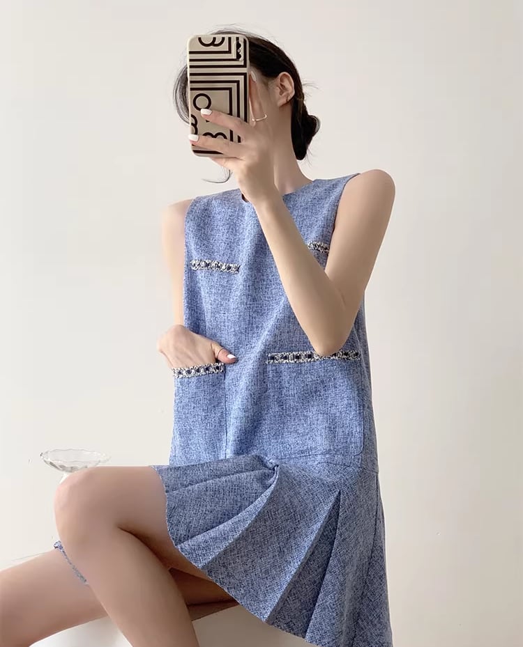 【dress】ノースリーブプリーツワンピース Q8361