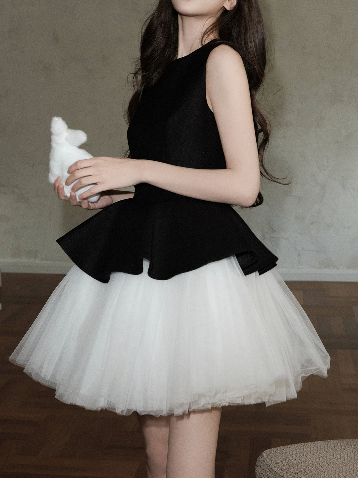 【dress】チュールドッキングノースリーブワンピース　N3092