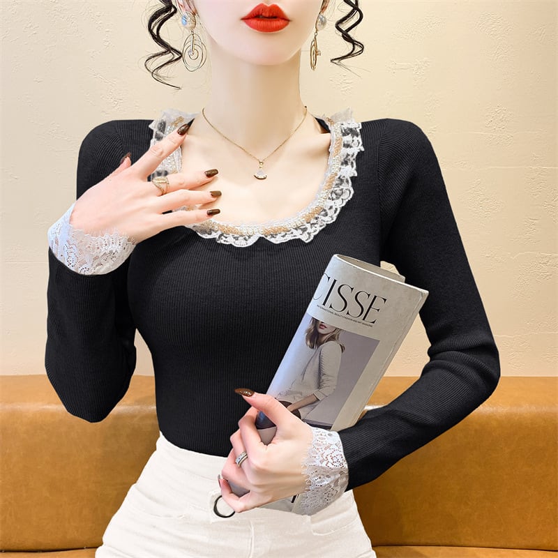 【tops】レース切り替えニットトップス　M28837