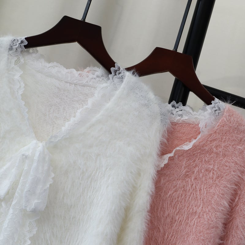 【tops】レース切り替えニットセーター　M27538