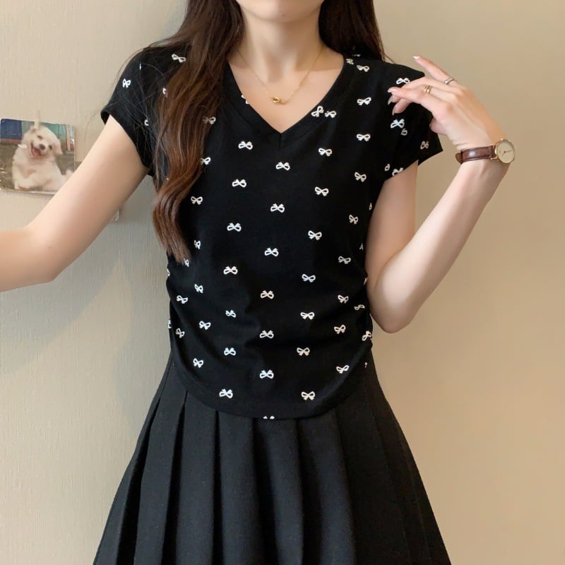 【tops】VネックプリントTシャツG21043