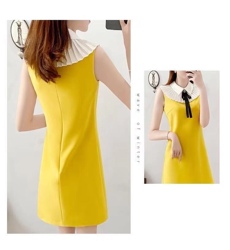 【dress】大人可愛い韓国風INS風POLOネックノースリーブ配色蝶々結びOL通勤タイトンワンピースF2425