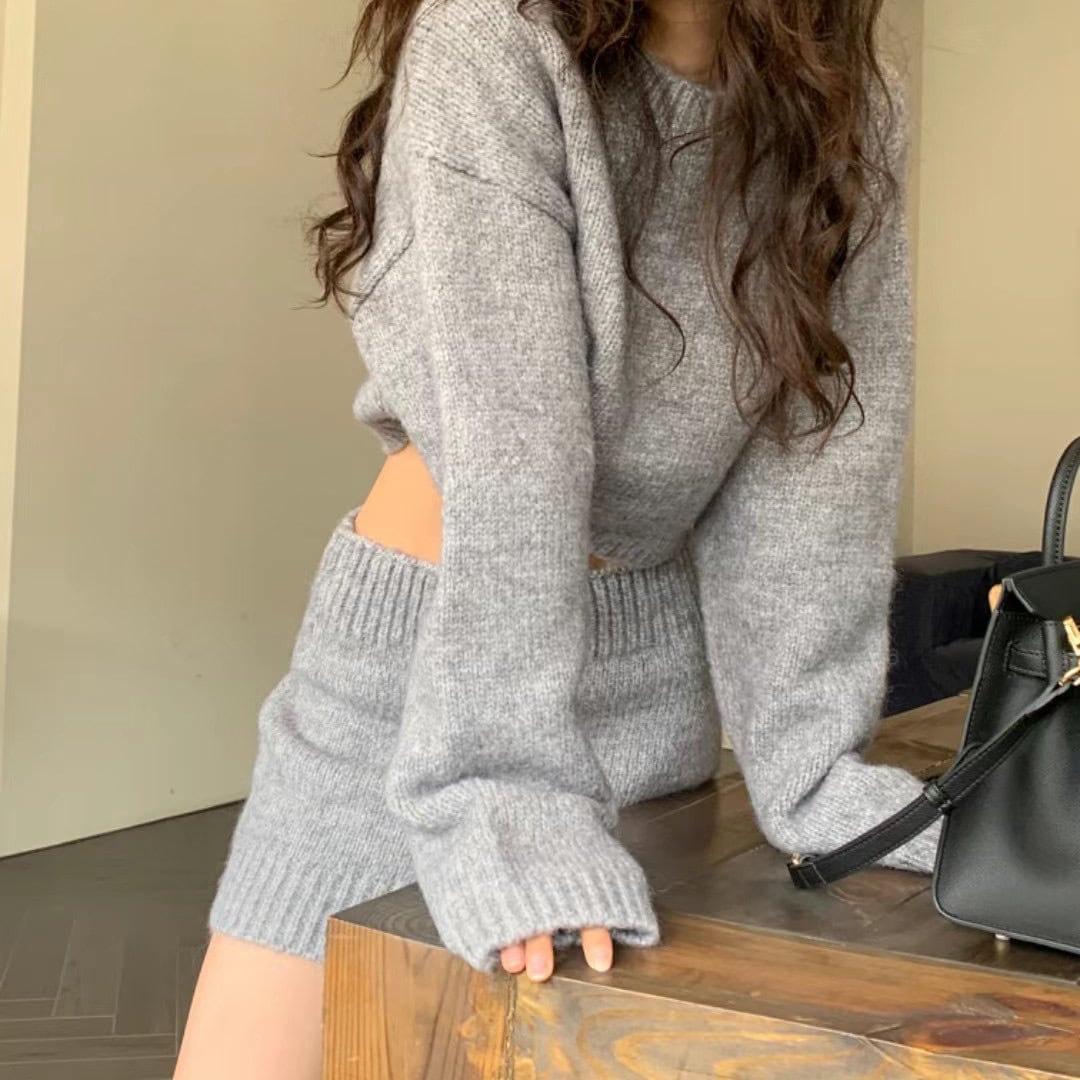 【set】ニットトップス×ボタンデザインスカートセット　M16899