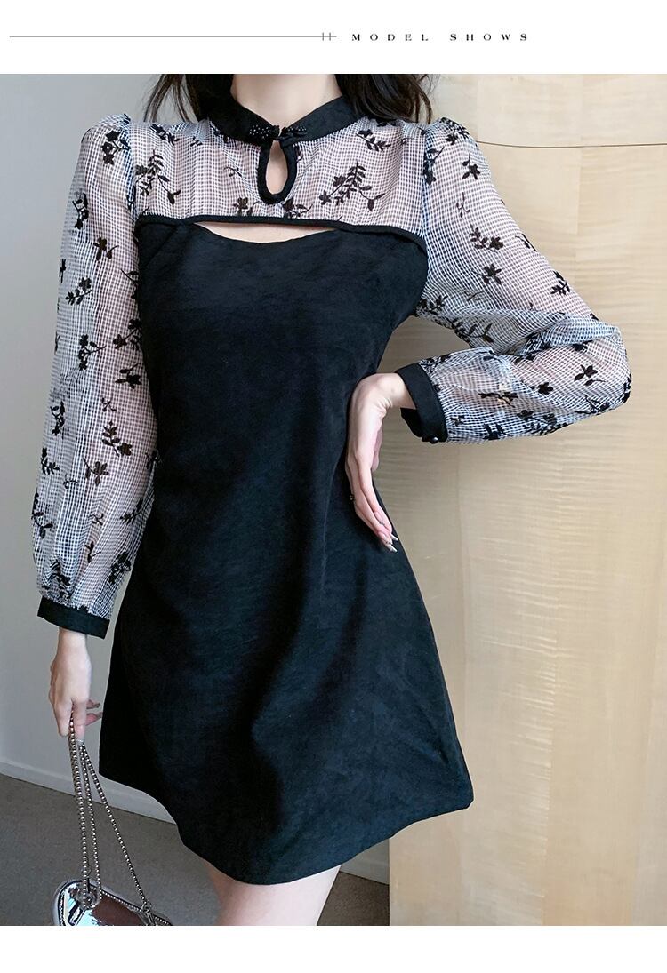 【dress】韓流スタイル!気質満点秋冬スタンドネックデザイン切り替えワンピース G2066