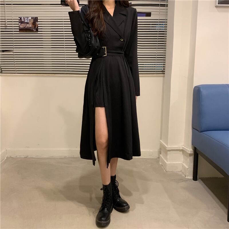 【dress】今季も大流行!気質満点長袖デザインスリットハイウエストワンピース G1758