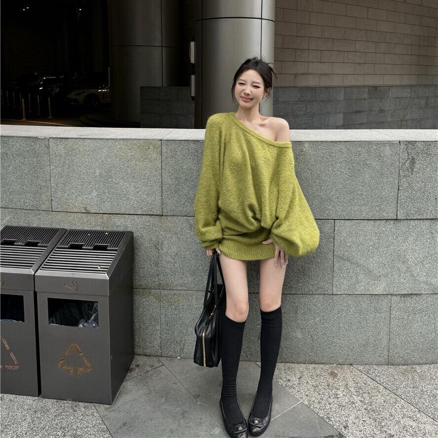【dress】オフショルダーニットワンピース　M27956