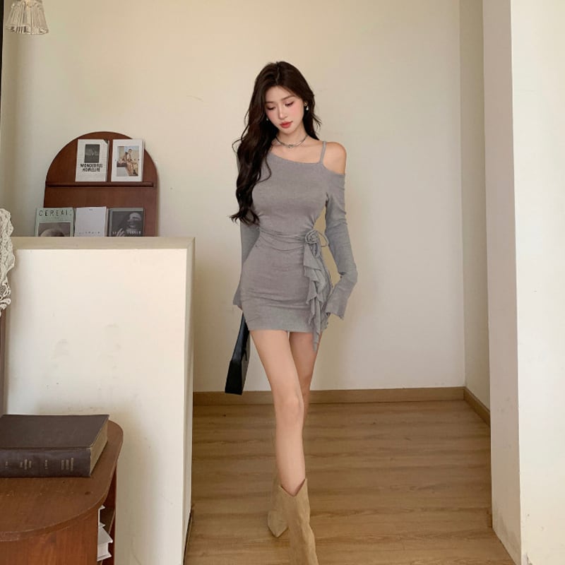 【dress】ワンショルダーミニワンピース Q6913