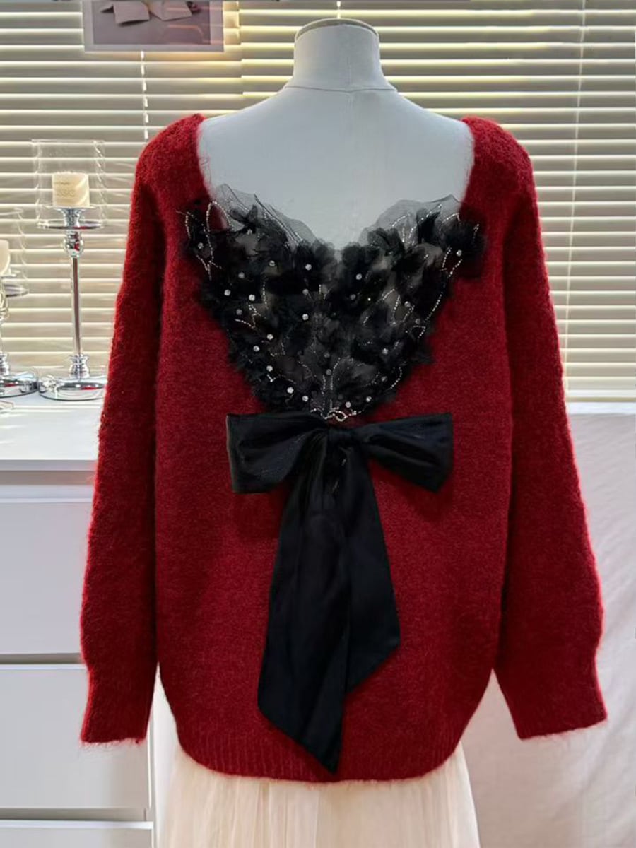 【tops】バックリボンニットトップス　N3505