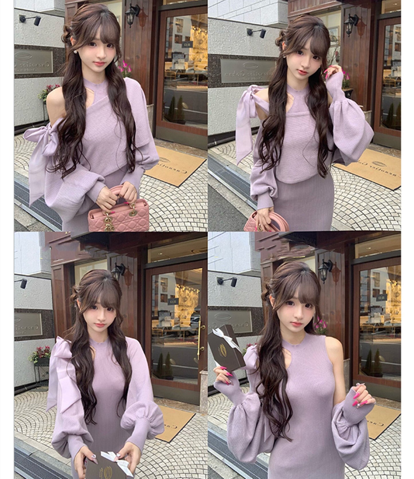 【set】ショルダーリボンワンピース×トップスセット　N3497