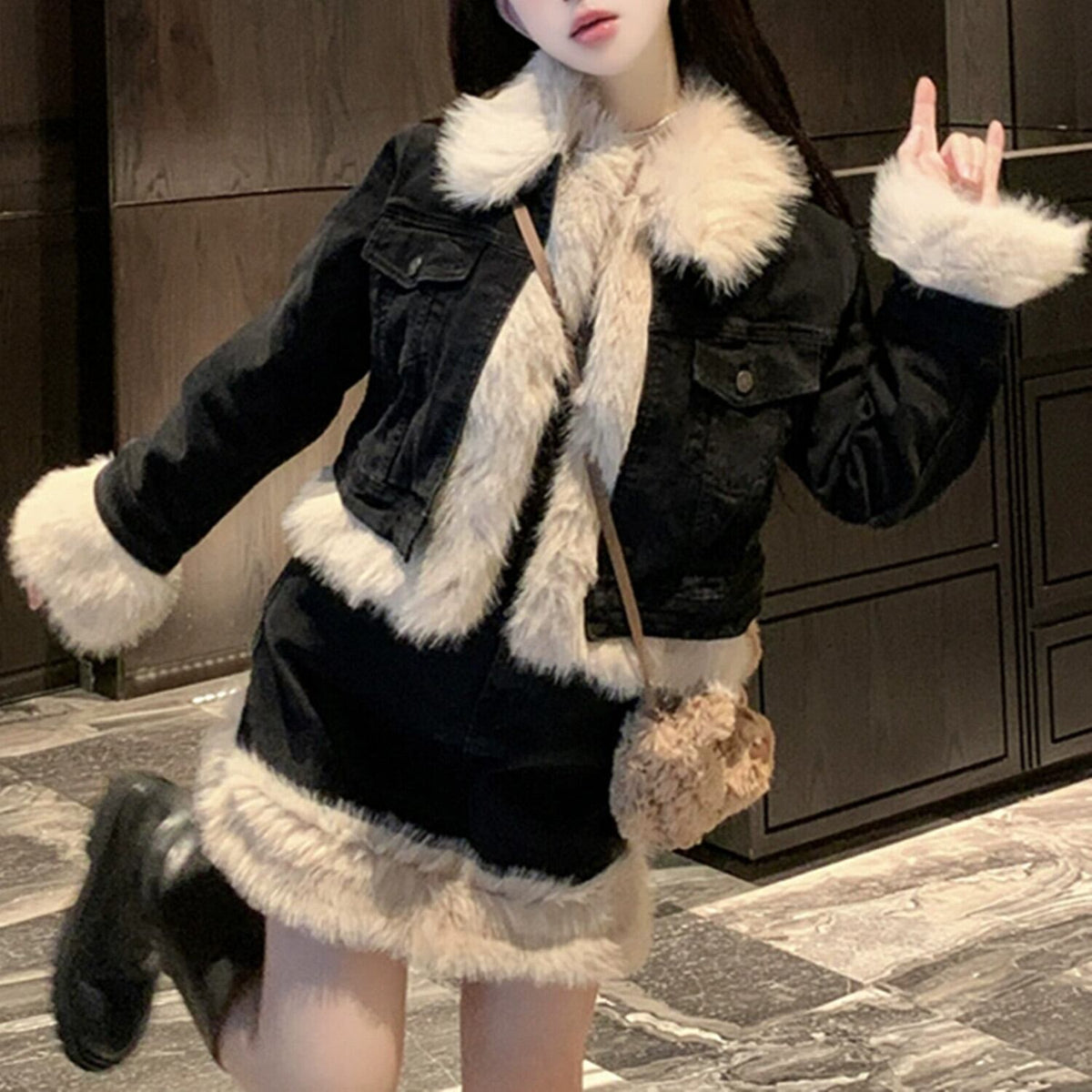 【set】ファー付きデニムセット　N2189