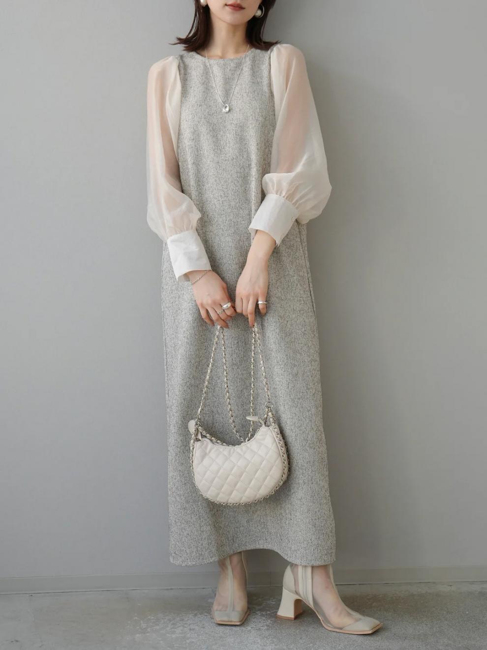 【dress】シアースリーブドッキングワンピース　N2964
