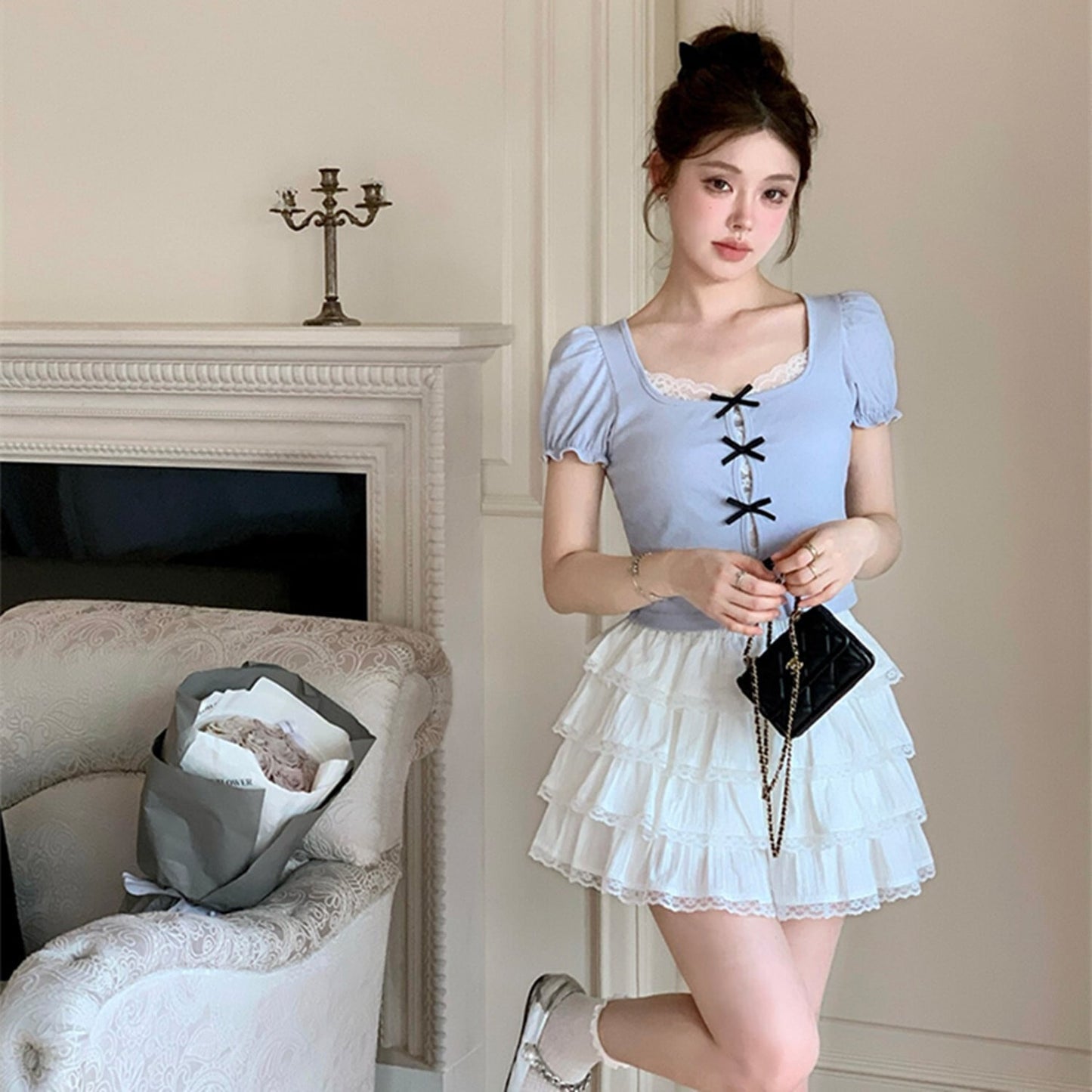 【tops】リボンレースドッキングトップス　N3012