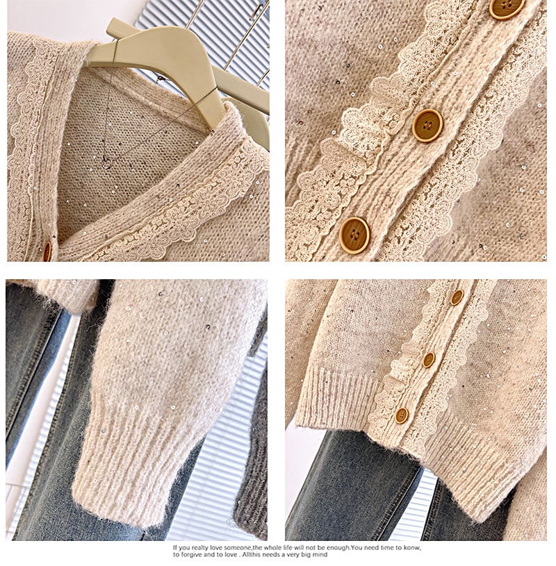 【outer】レース切り替えニットカーデ　M28259