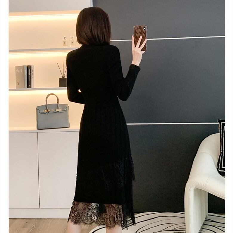 【dress】レースドッキングニットワンピース 　N2226