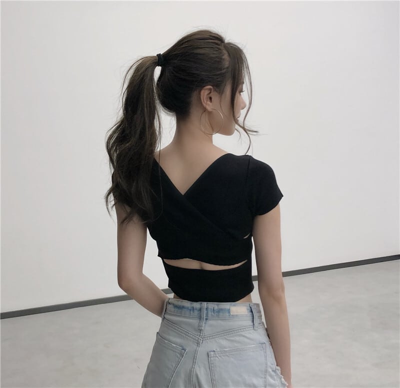 【tops】お値段以上！Vネック半袖ファッション無地着回しTシャツ