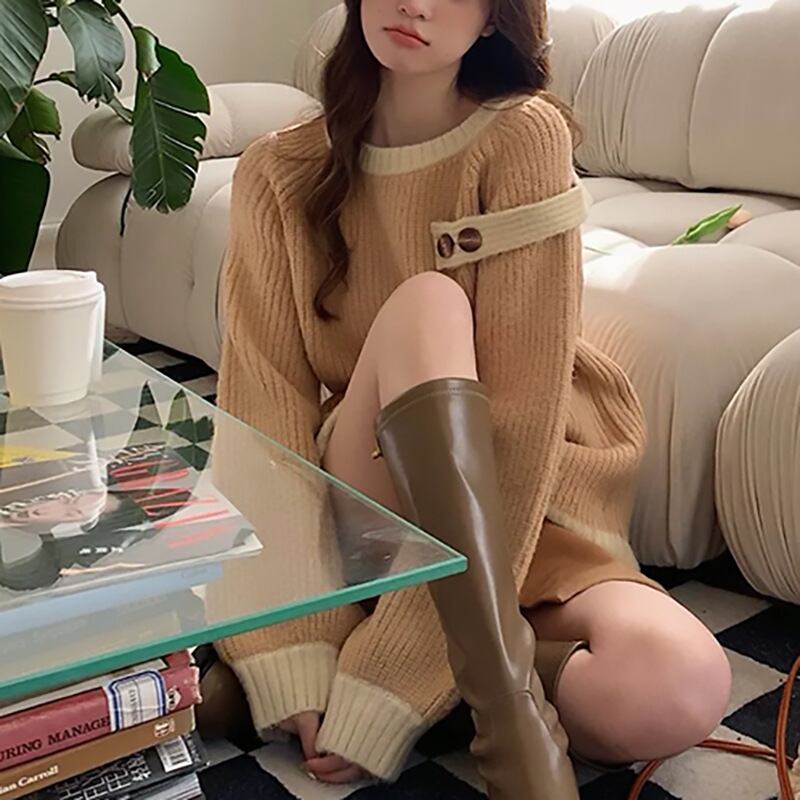 【tops】配色ニットセーター　M28454