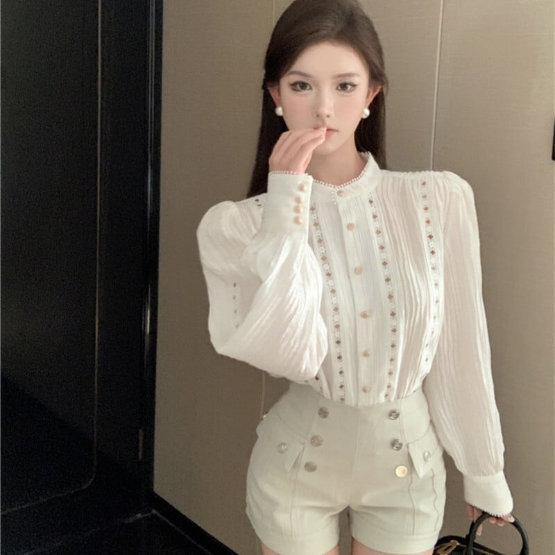【tops】カットワークシャツブラウス　M29346