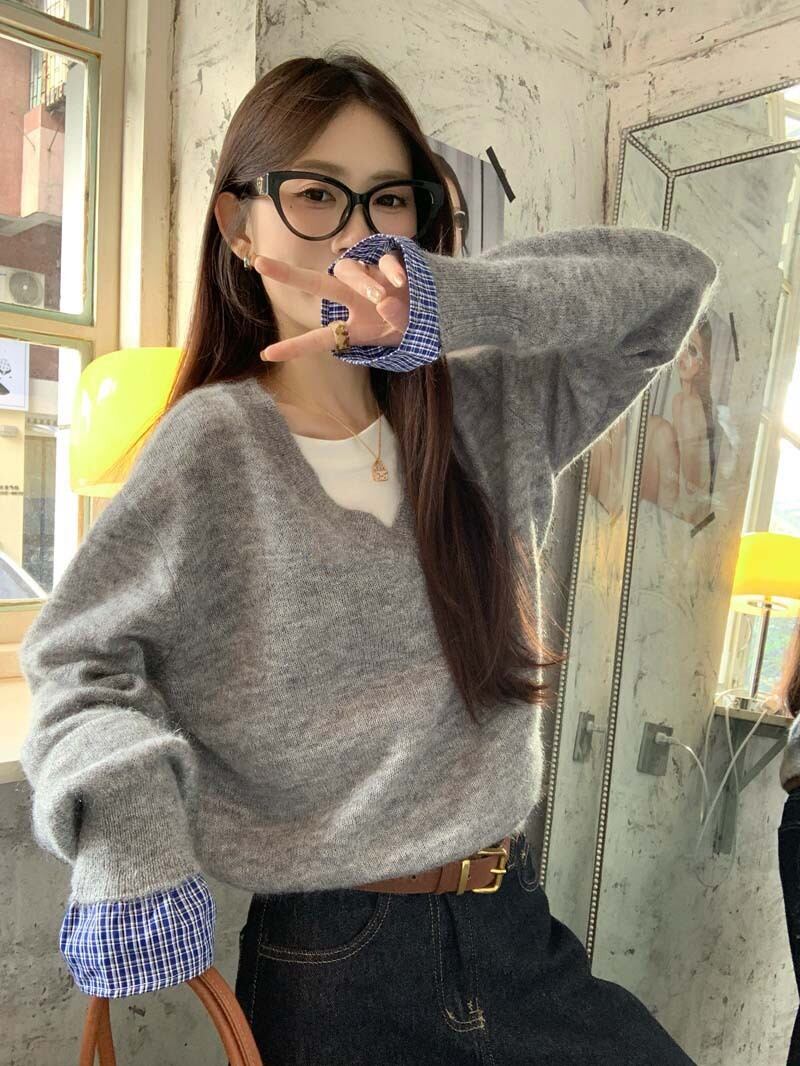 【tops】切り替えニットセーター　M27498