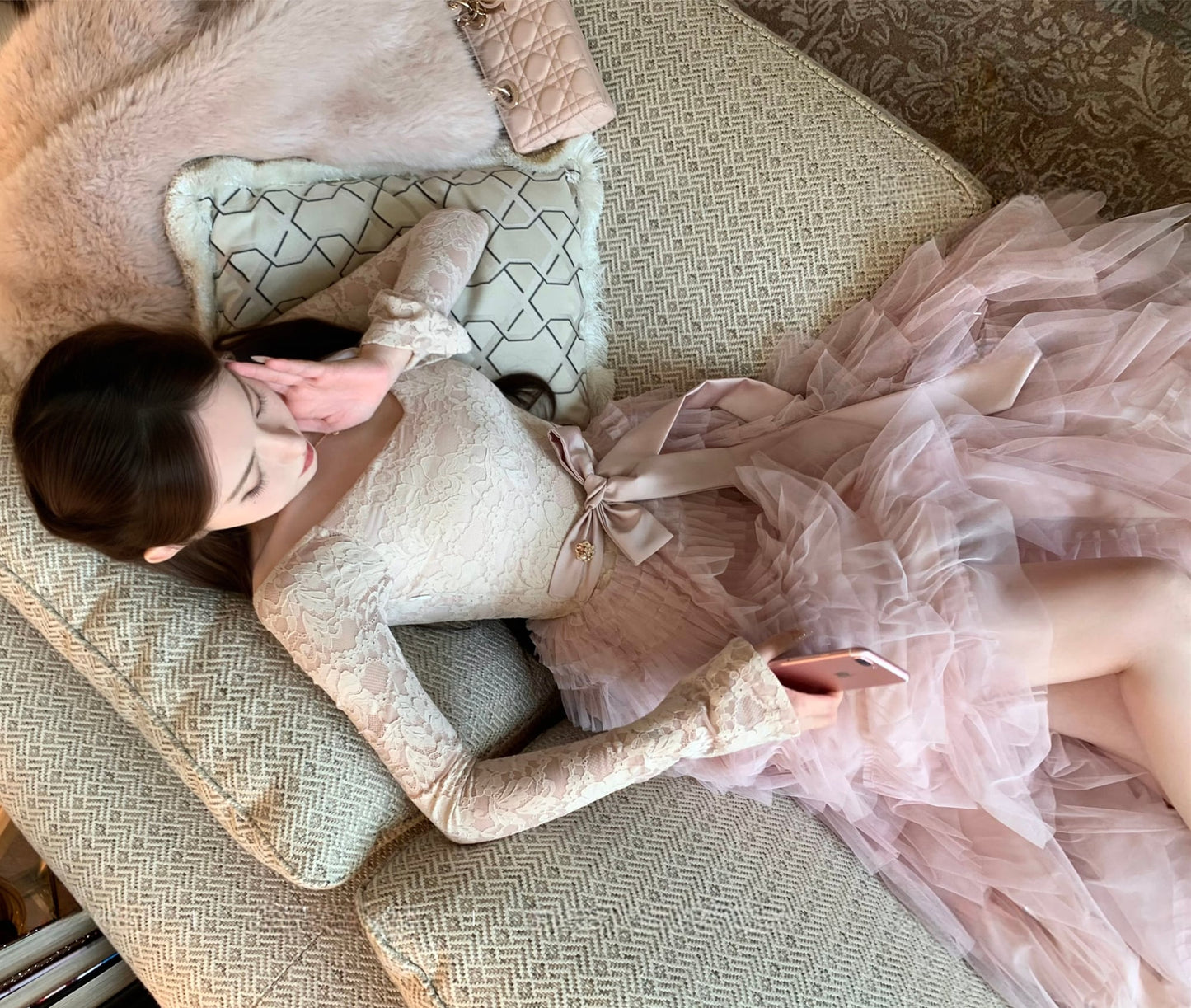 【dress】レースドッキングティアードワンピース　N3475