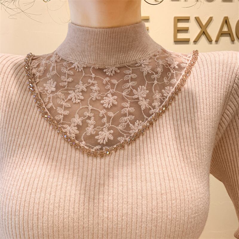 【tops】レースドッキングニットトップス　M28163