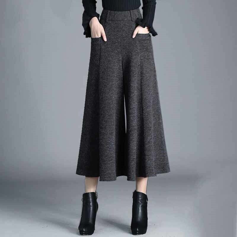 【bottoms】絶対欲しい秋冬新作カジュアル合わせやすいラシャ無地ハイウエスト九分丈ガウチョパンツF0988