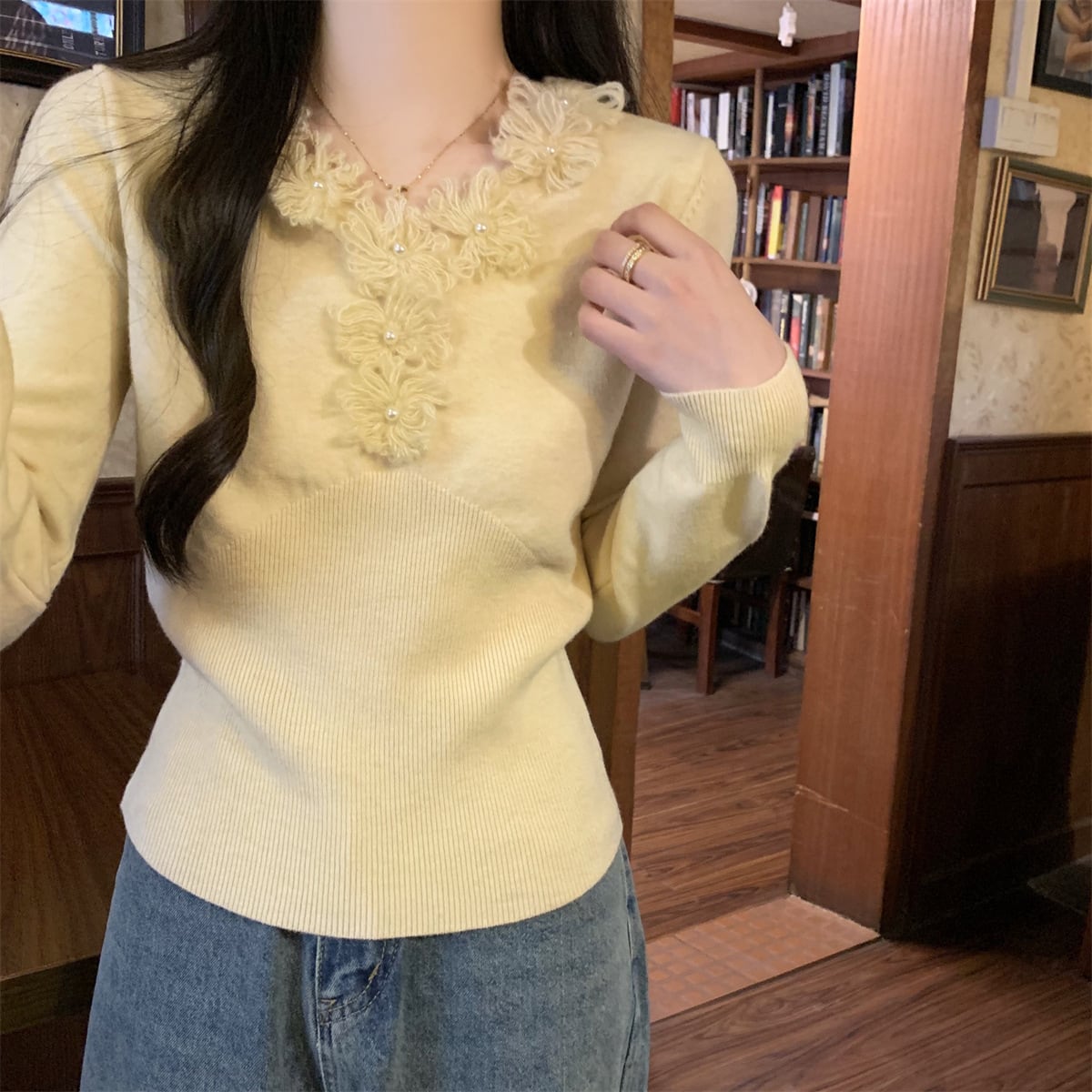 【tops】立体フラワーニットトップス　M28671