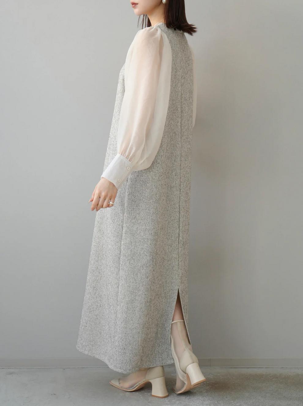 【dress】シアースリーブドッキングワンピース　N2964