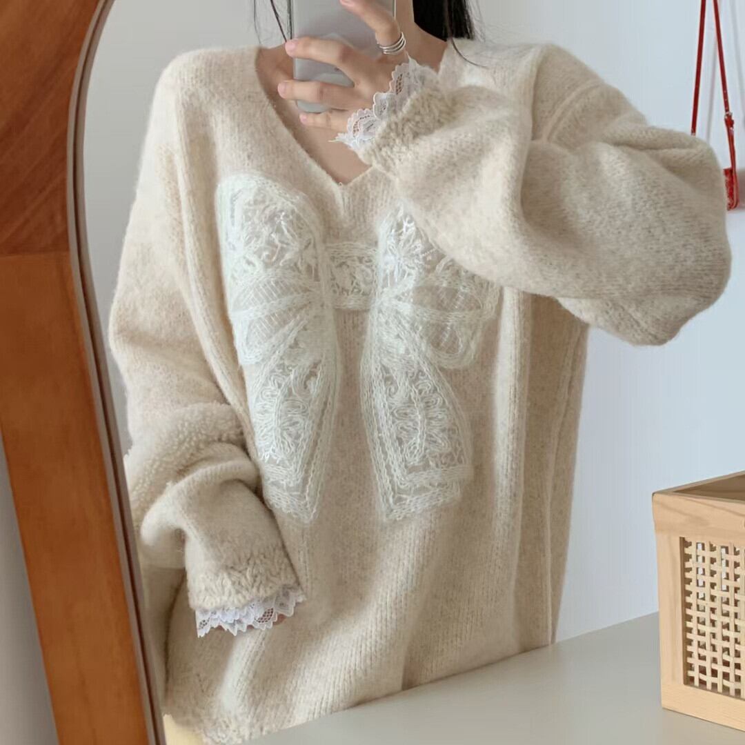 【tops】レースリボンニットセーター　M28341
