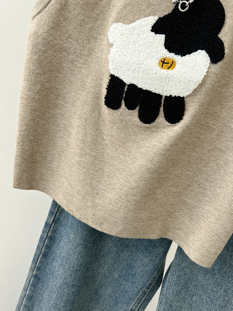 【tops】ラウンドネック動物柄ニットタンクトップF7303