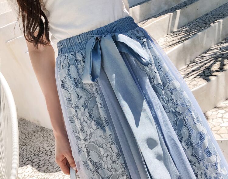 【bottoms】春夏気質アップINS風着痩せハイウエスト花柄メッシュスカート