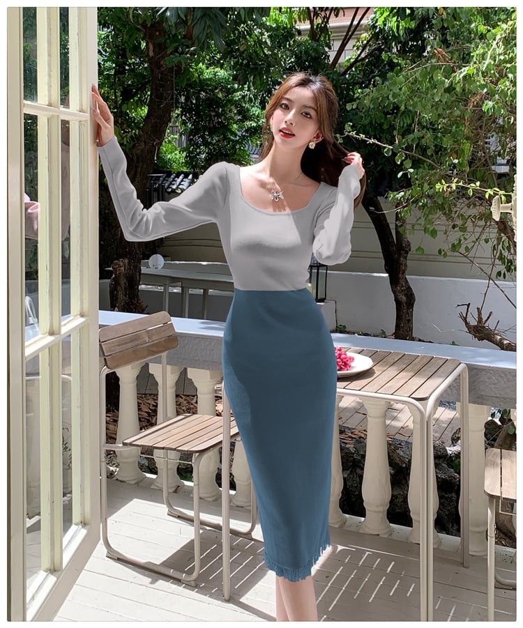 【dress】配色ニットワンピース　M25476