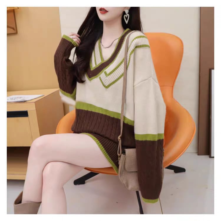 【tops】配色切り替えニットセーター　M29174