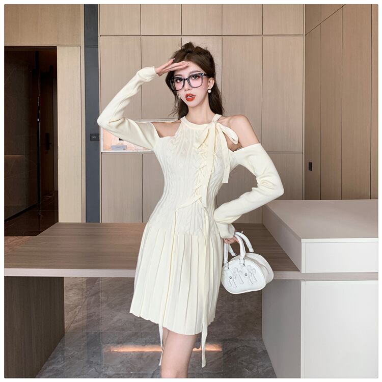 【dress】オフショルダーニットワンピース　M18533