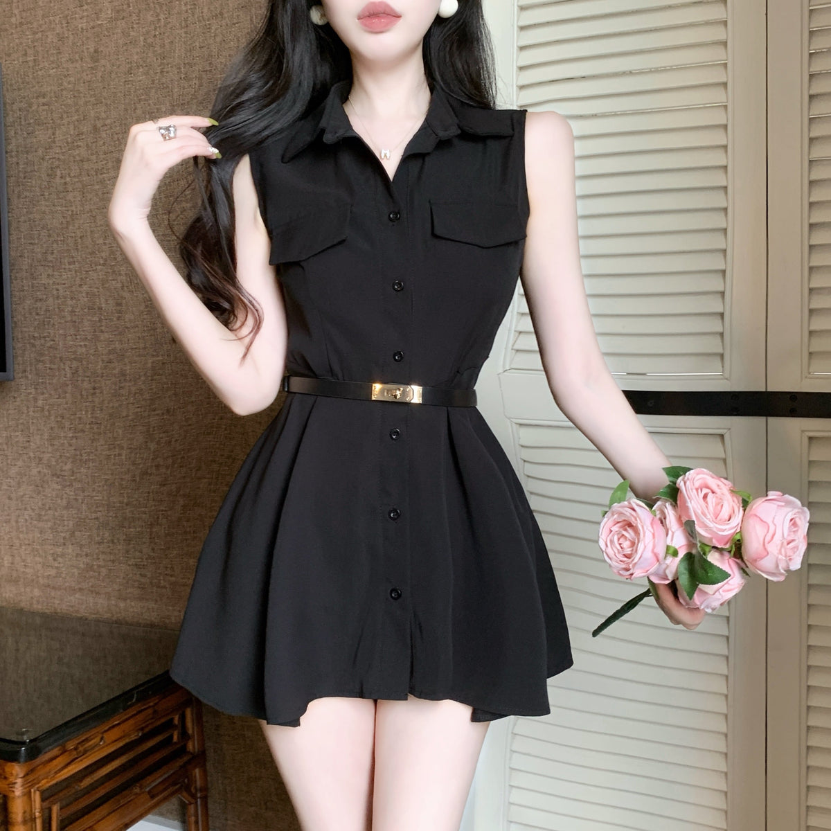 【dress】POLOネックシャツワンピース　M24537