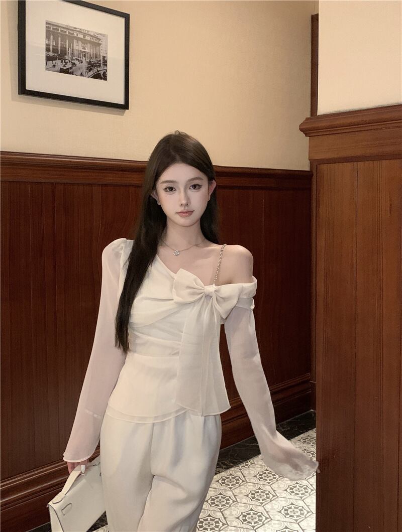 【tops】リボン付きオフショルダートップス　M28459
