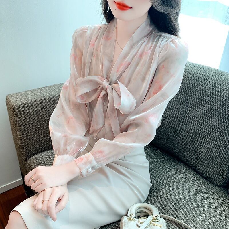 【tops】リボン付きシャツトップス　M18480