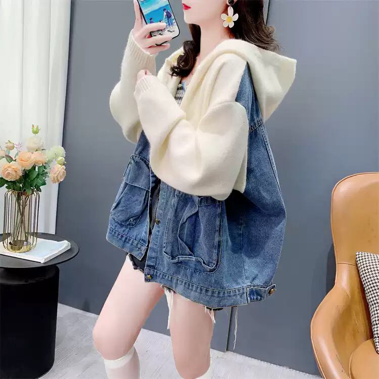 【outer】デニム切り替えニットカーデ　M27046