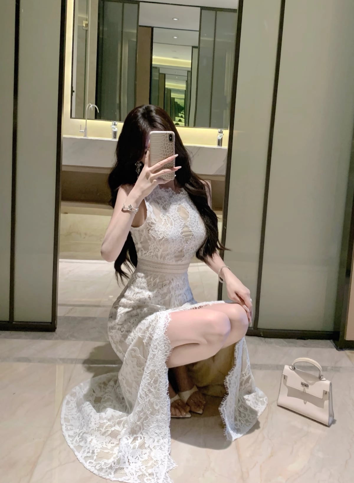 【dress】バックオープンスリットレースワンピース　M32516
