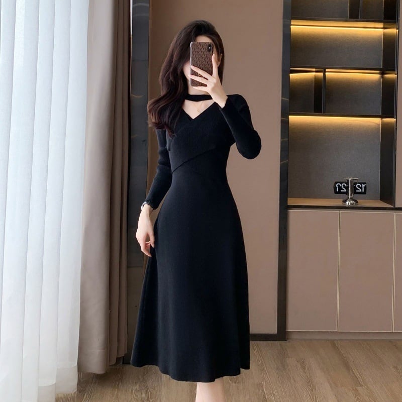 【dress】ホルターネックVネックワンピース　M25693