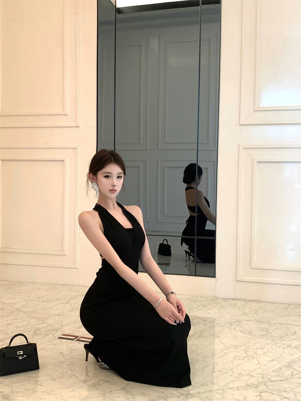 【dress】バックレスホルターネックワンピース　M32870