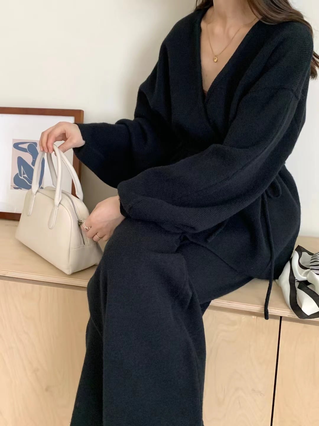【set】カシュクールニットトップス×ワイドパンツセット　N2765