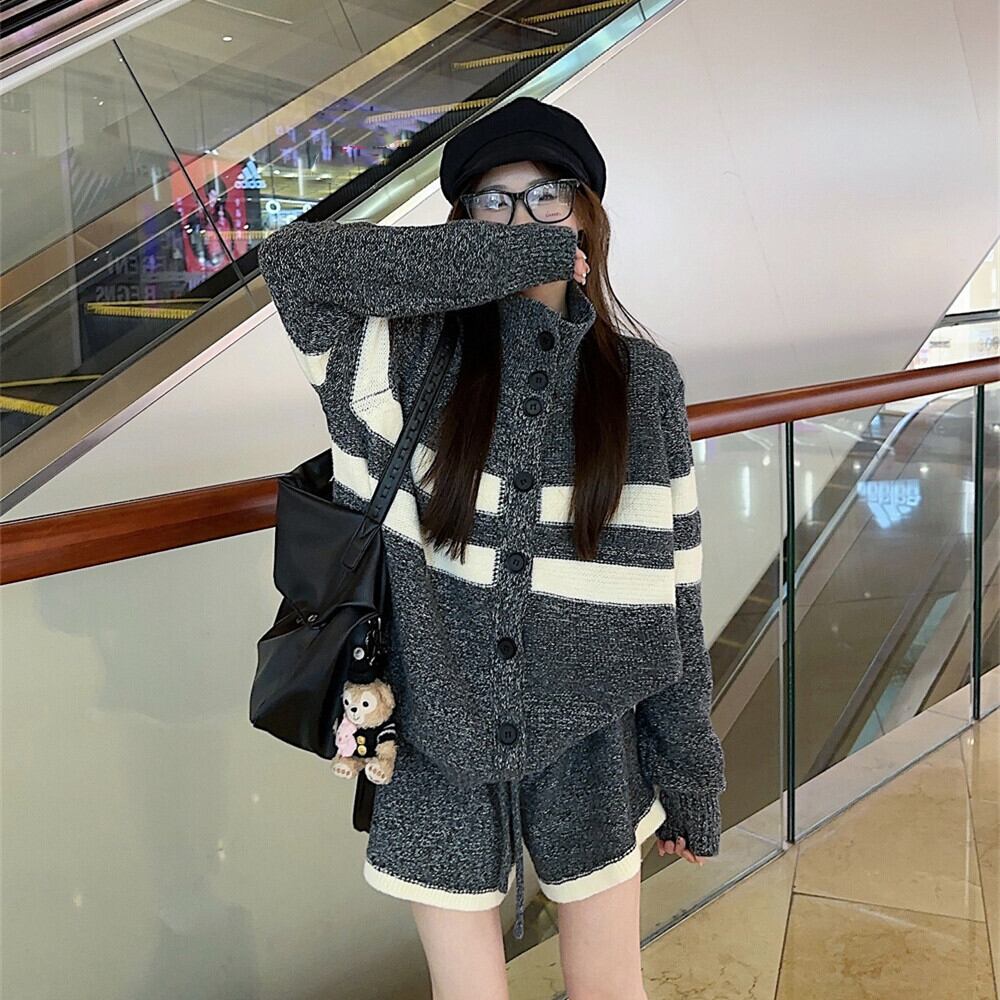 【set】ニットカーデ×ショートパンツセット　M28479