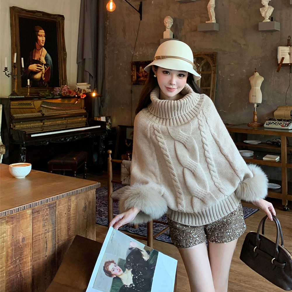 【tops】2WAY袖ファーオフショルニットトップス　N3378