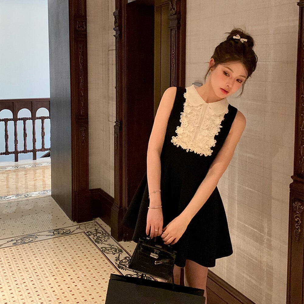 【dress】レースドッキングノースリーブミニワンピース　N2997