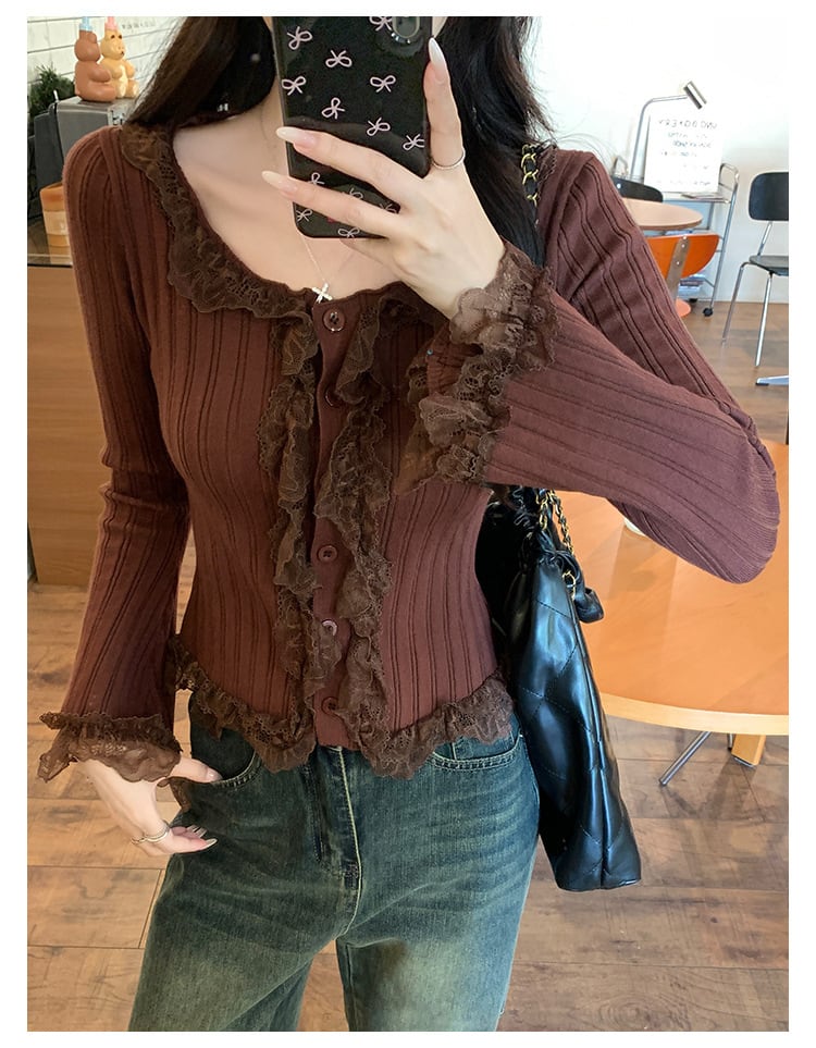 【tops】レース切り替えニットトップス　M27759