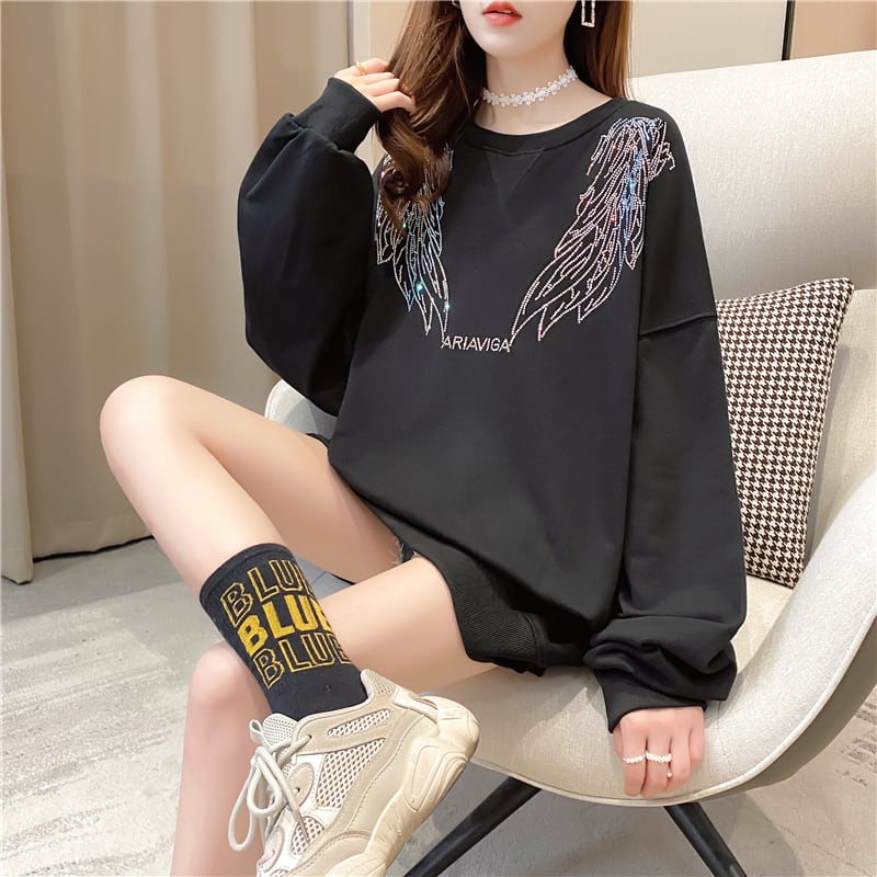 【tops】女性力を高める〜ラウンドネック長袖ファッションゆったり着回しパーカーW0262