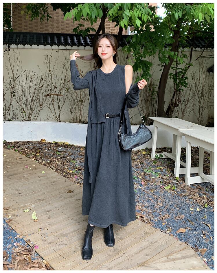 【set】ニットカーデ×ベストワンピースセット　M26964