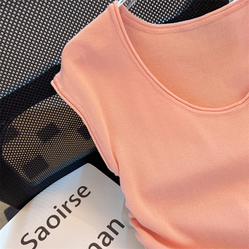 【tops】4色ノースリーブニットTシャツF7886